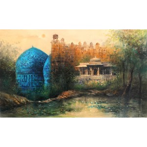A. Q. Arif, 24 x 42 Inch, Oil on Canvas, Citysscape Painting, AC-AQ-350